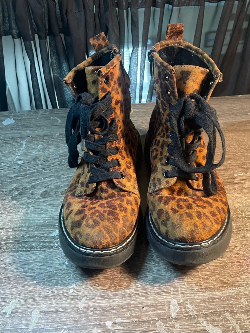 Madden Girl Girls' Leopard Print Lace-Up Boots - Brown and Black